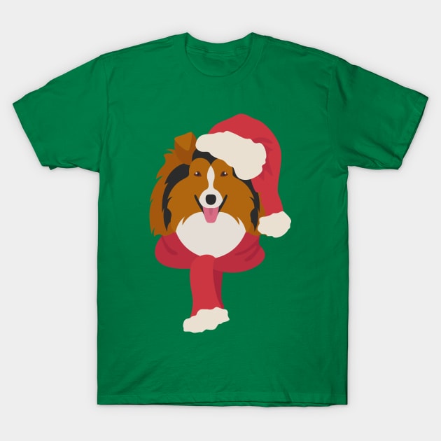 Christmas Rough Collie Dog Face T-Shirt by JunkyDotCom
